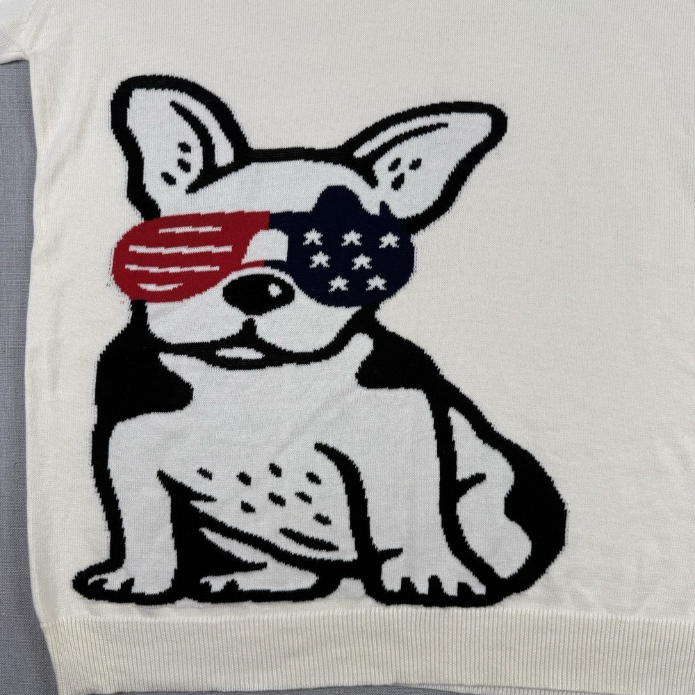 OXKNIT Shirt Men's Size XL V-Neck Polo Beige Dog w/ Glasses 100% Cotton NWT - Picture 5 of 8